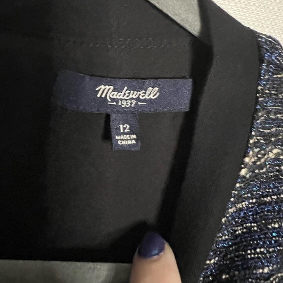 Madewell Shimmer Weave Blue Metallic Black Panel Tweed Shift Dress 12 - Picture 4 of 9